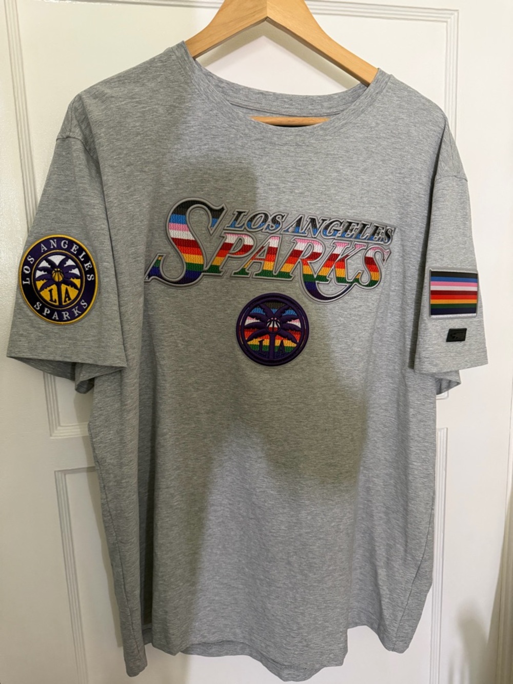 Los Angeles Sparks WNBA Pride T-Shirt Grey Heavy Duty Patches Pro Standard Sz XL